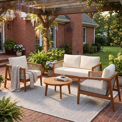 4 Piece Acacia Wood Sofa Set and Rope Detail