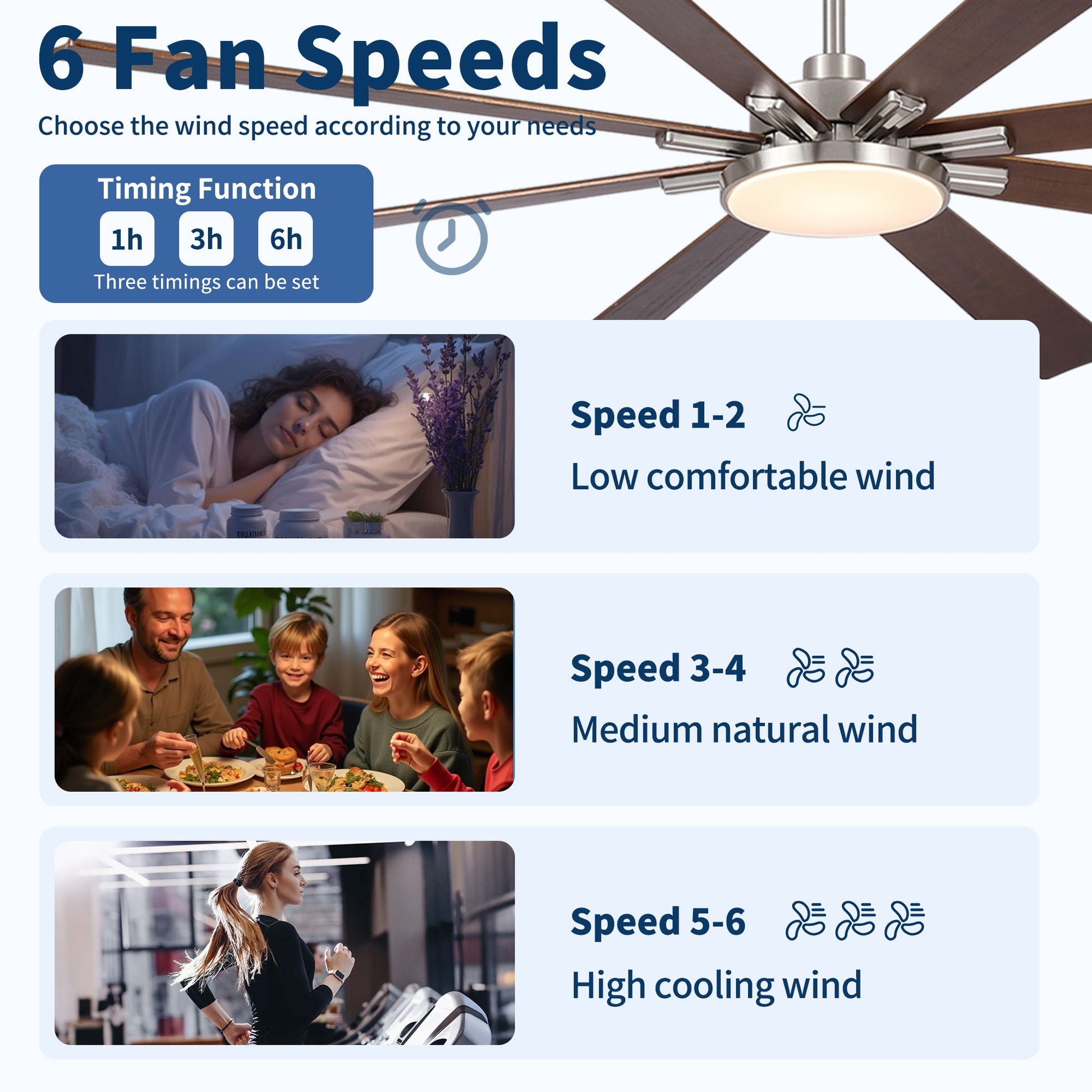 Ceiling fan by HouseOfZazla with dimmable LED light, 8 wood blades and brushed metal hub on Tampa Home & Garden Store