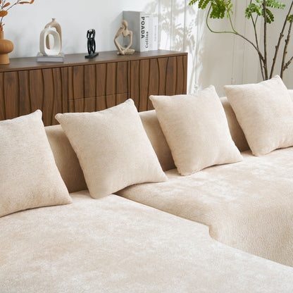 Modular L-Shape Sectional Sofa With Curved Chaise beige fabric by HouseOfZazla, stationary on Tampa Home & Garden Store