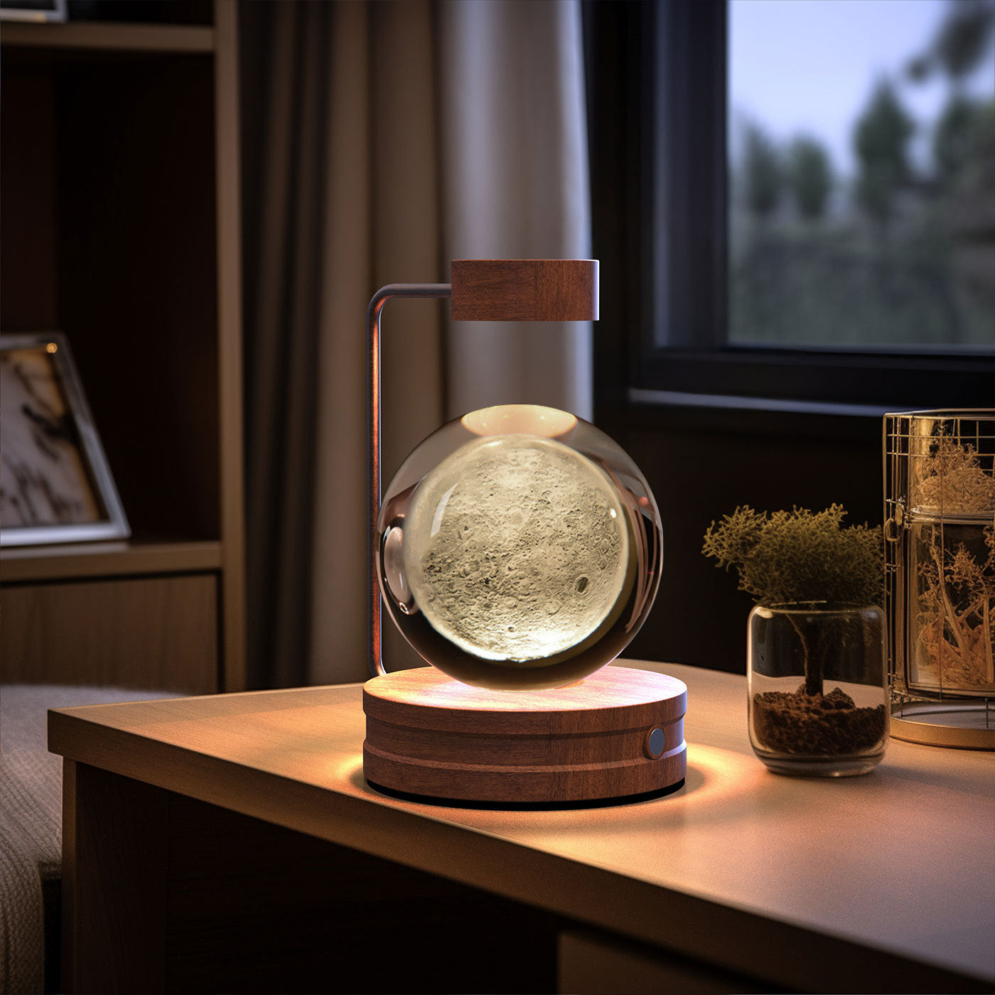 Crystal Ball Cosmic Dinosaur Indoor Night Light with wooden base USB powered bedside lamp on Tampa Home & Garden Store