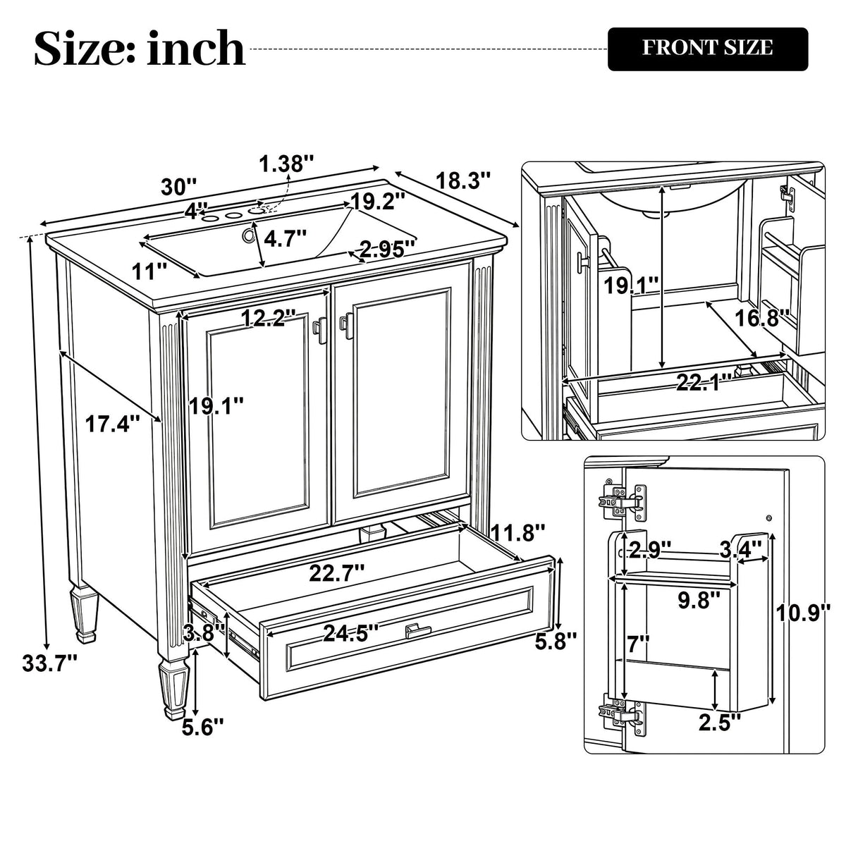 Freestanding vanity with sink, drawer and soft-close doors in green or white, HouseOfZazla on Tampa Home & Garden Store