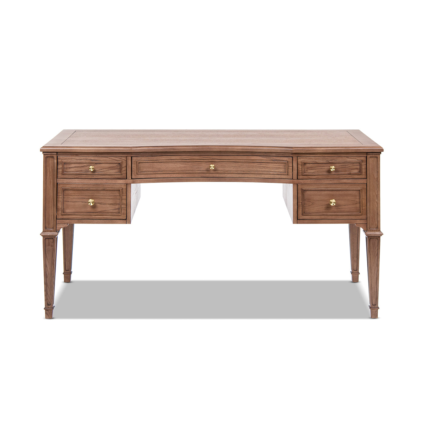 Dauphin Gold Accent 5-Drawer Wood Executive Desk brown ash veneer brass knobs HouseOfZazla on Tampa Home & Garden Store