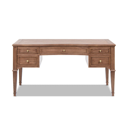 Dauphin Gold Accent 5-Drawer Wood Executive Desk brown ash veneer brass knobs HouseOfZazla on Tampa Home & Garden Store