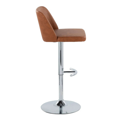 Toriano Adjustable Barstool Set of 2, brown leatherette seat with chrome swivel pedestal on Tampa Home & Garden Store