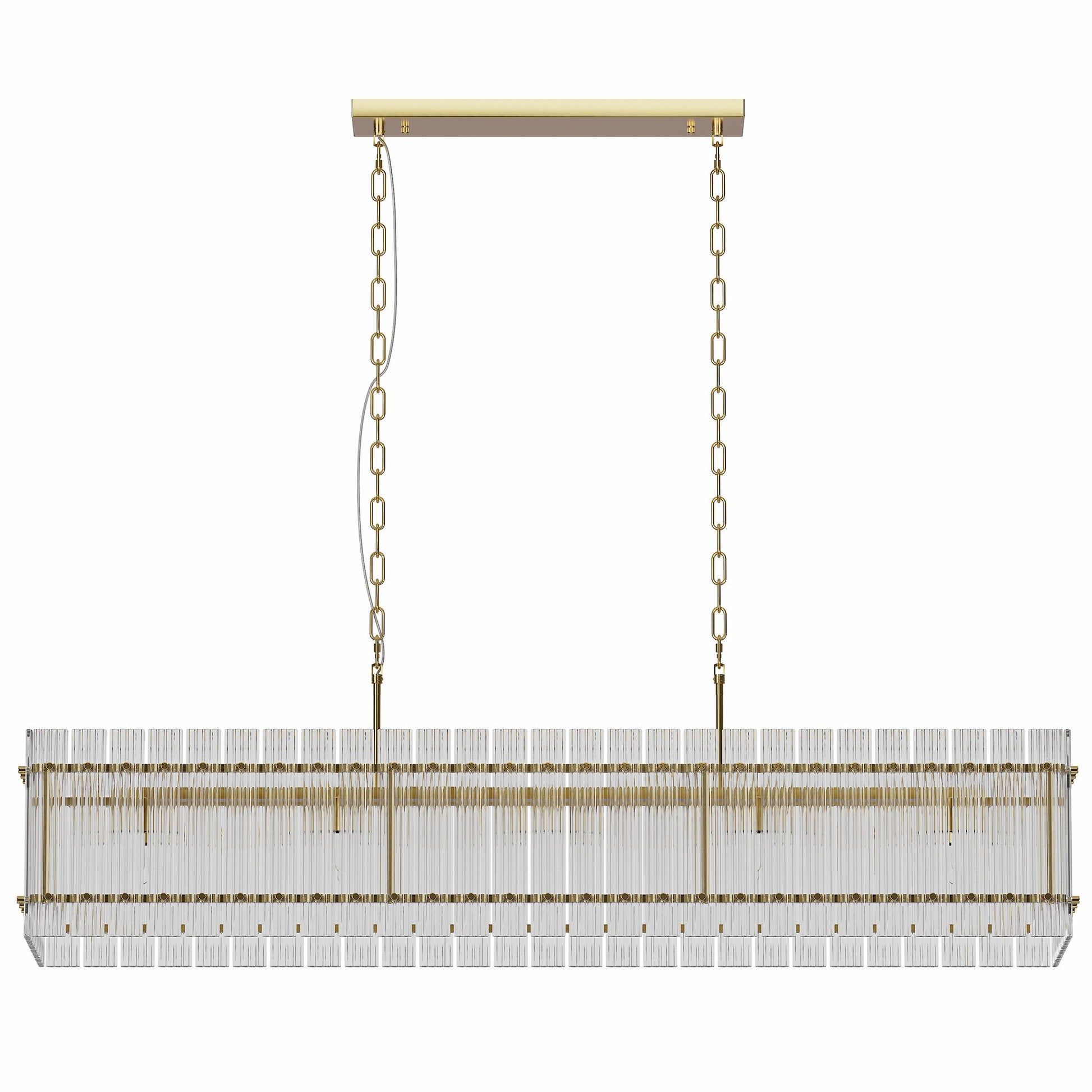 Modern Rectangular Crystal Glass 10-Light Chandelier with gold accents and crystal prisms on Tampa Home & Garden Store