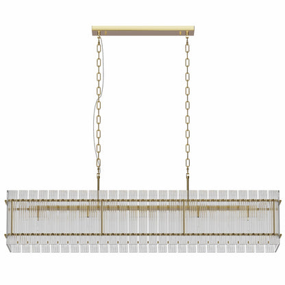 Modern Rectangular Crystal Glass 10-Light Chandelier with gold accents and crystal prisms on Tampa Home & Garden Store