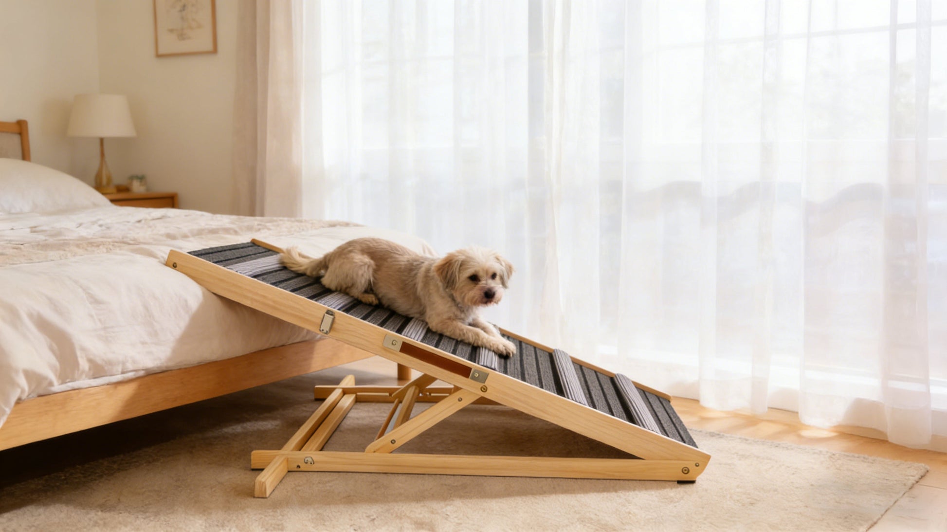 Dog Ramp for Couch by HouseOfZazla, adjustable heights with non-slip gray striped surface on Tampa Home & Garden Store