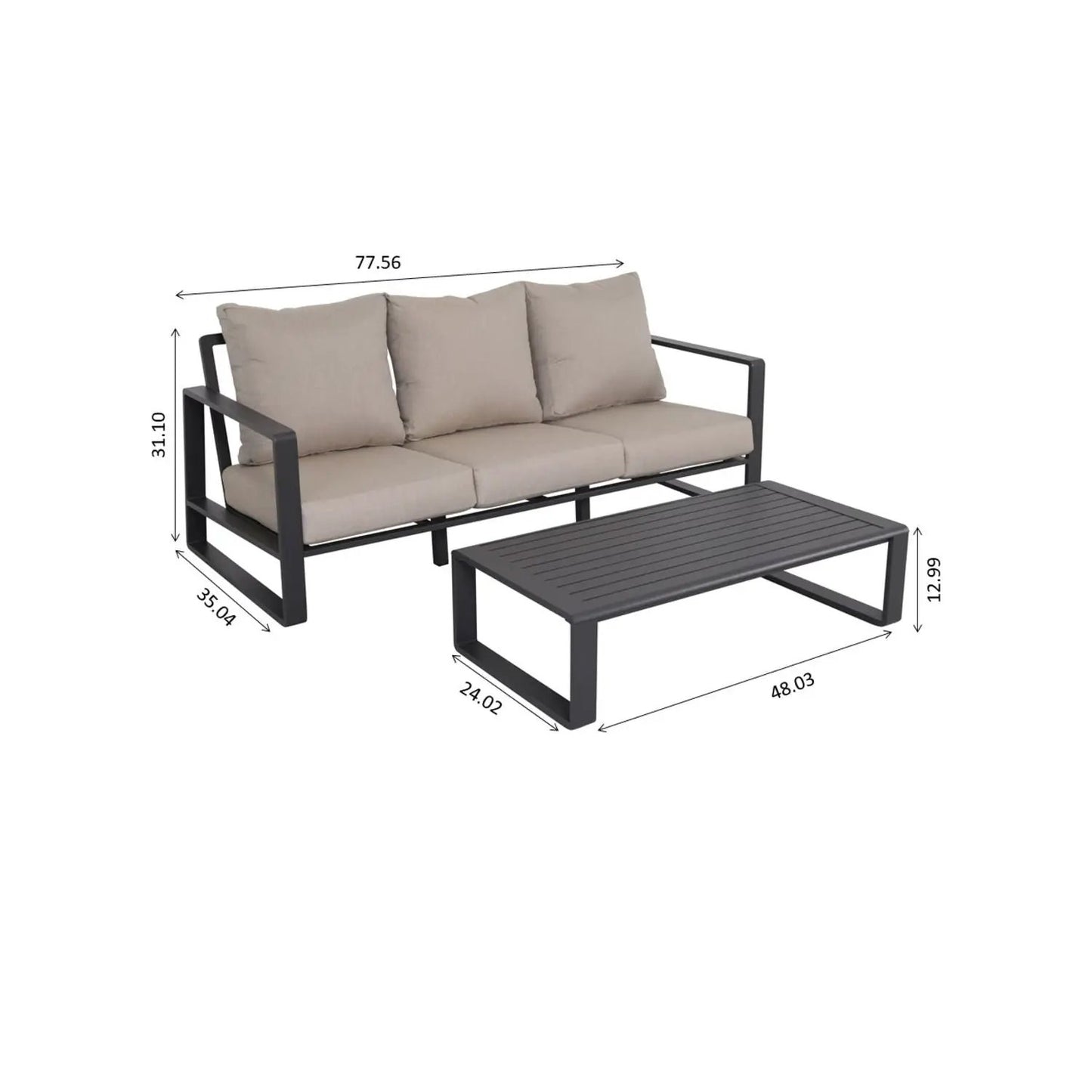 Durable Sofa With Rectangular Coffee Table outdoor set, black metal frame, beige cushions on Tampa Home & Garden Store