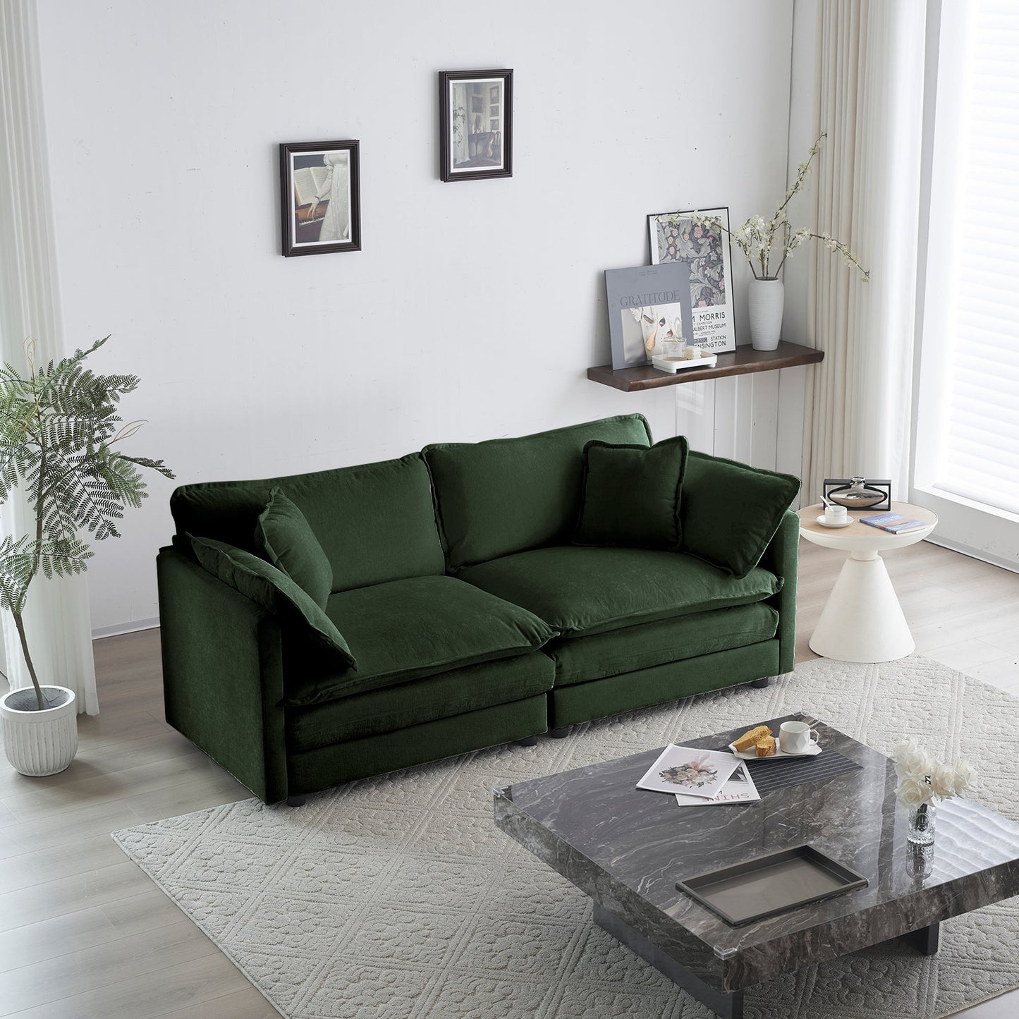 Modern fabric loveseat sofa in deep green velvet for living room by HouseOfZazla on Tampa Home & Garden Store