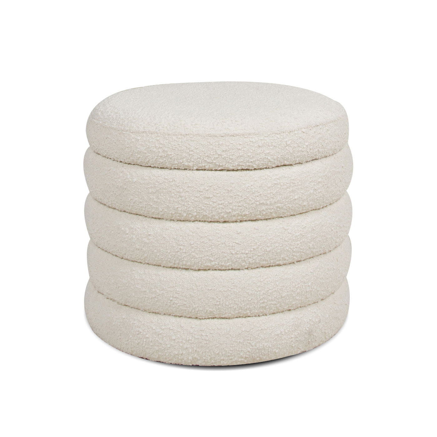 Fuji Oversized Round Storage Ottoman by HouseOfZazla in cream boucle fabric on Tampa Home & Garden Store