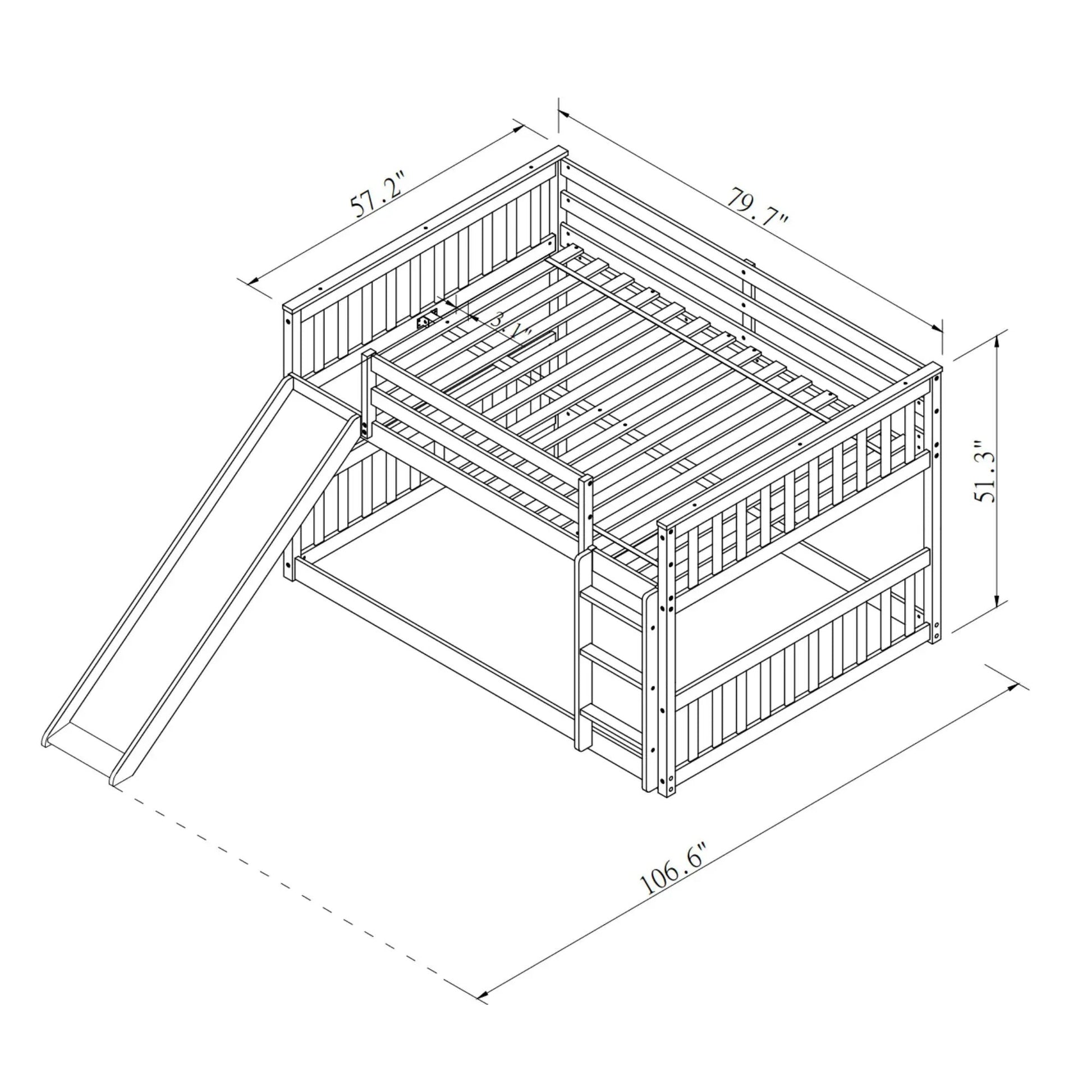 Bunk bed with slide and ladder by Unique Piece Furniture, wooden frame shown in blueprint style on Tampa Home & Garden Store
