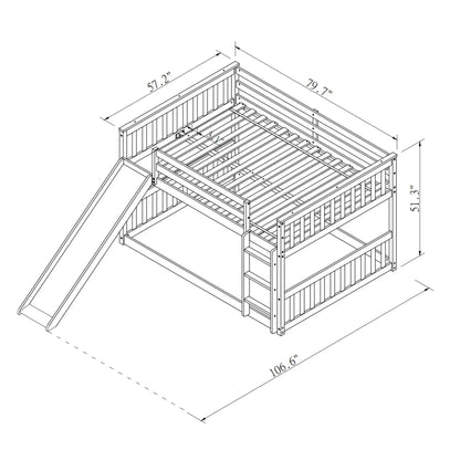 Bunk bed with slide and ladder by Unique Piece Furniture, wooden frame shown in blueprint style on Tampa Home & Garden Store