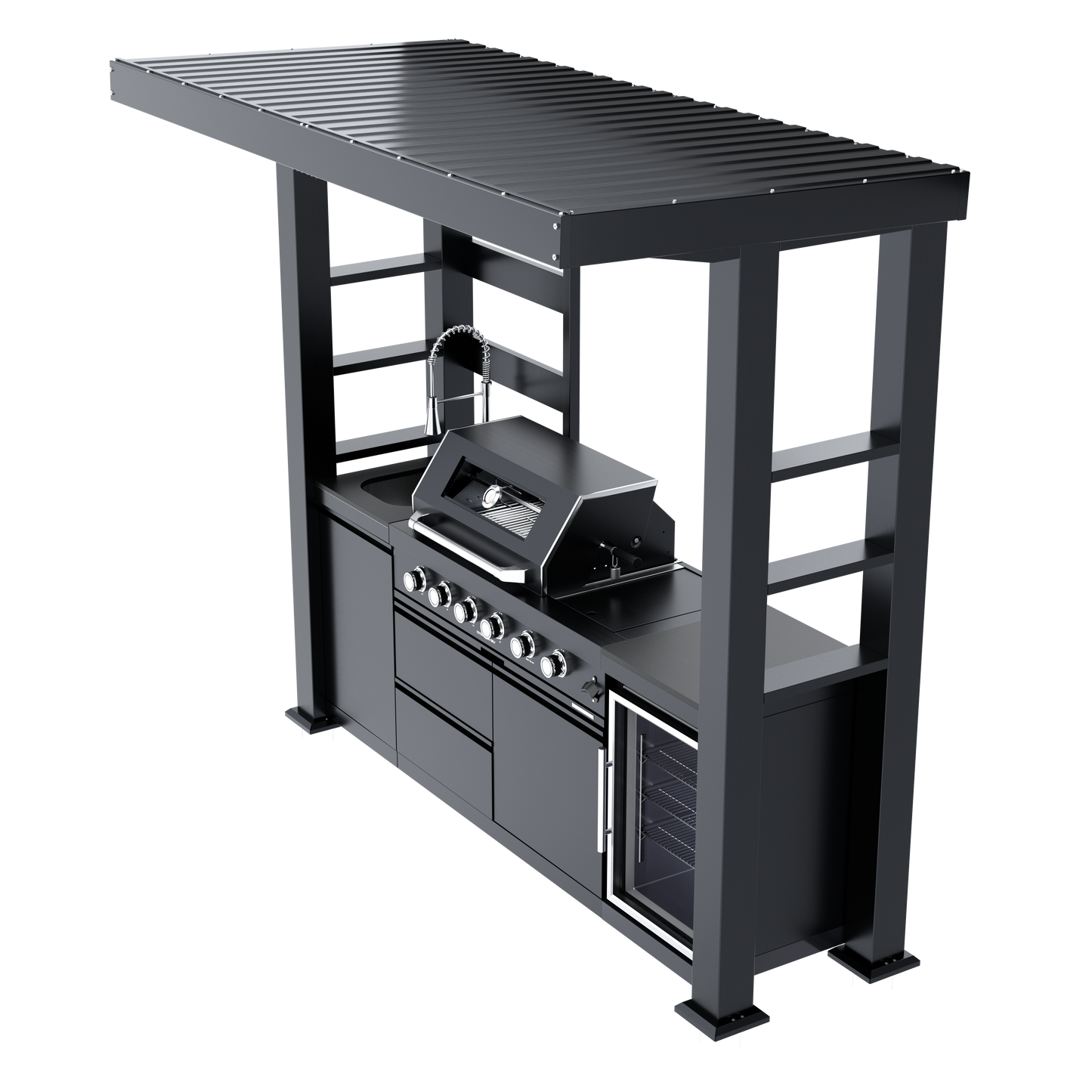 97-Inch 4-Burner Stainless Steel Outdoor Kitchen Grill by HouseOfZazla with ribbed grate on Tampa Home & Garden Store