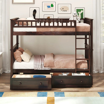 Bunk bed with drawers in dark wood, convertible design by Unique Piece Furniture on Tampa Home & Garden Store