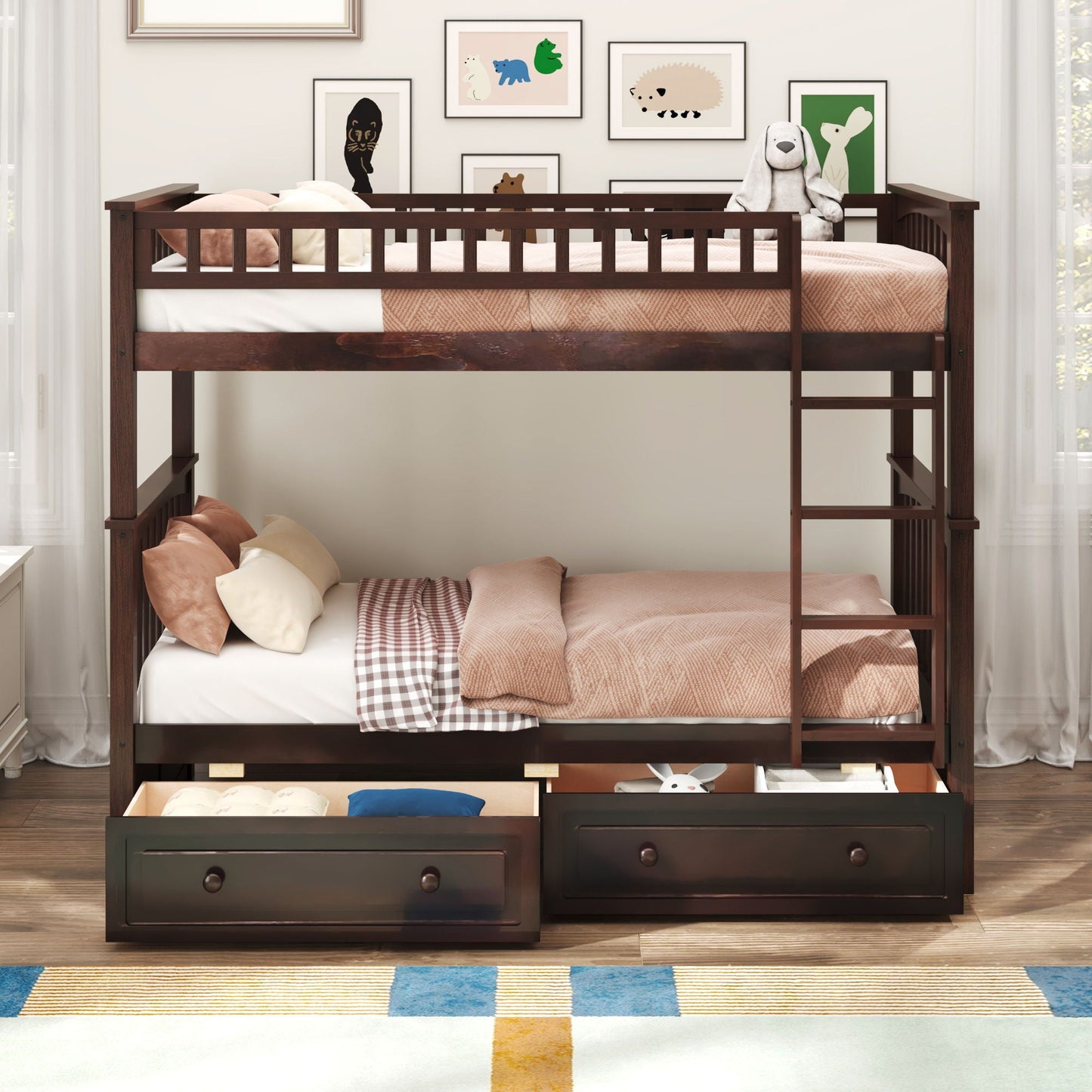 Bunk Bed With Drawers, Convertible Design in dark brown wood by HouseOfZazla on Tampa Home & Garden Store