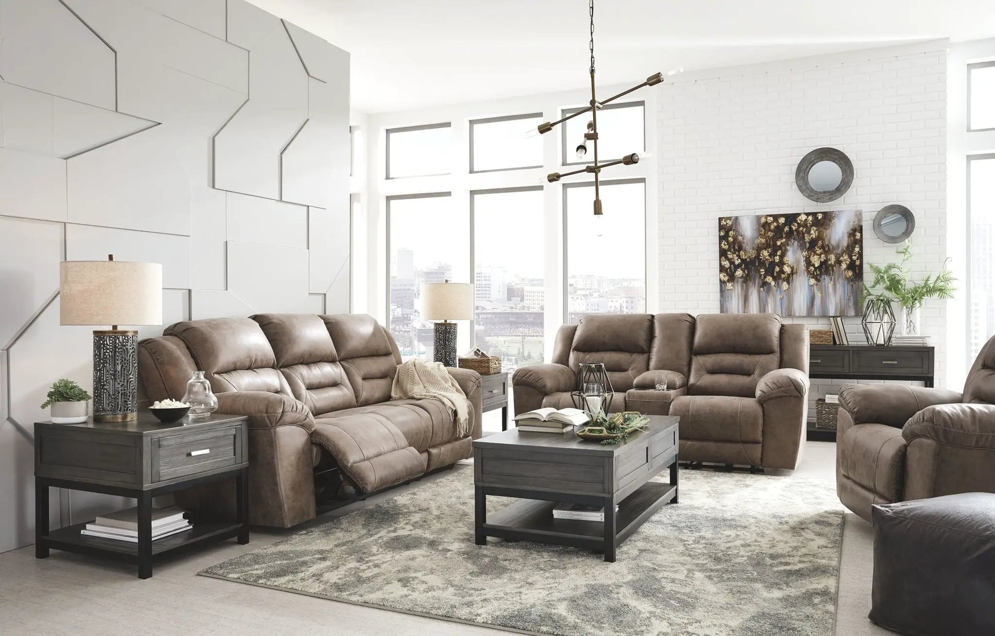 Stoneland reclining living room set brown faux leather by Unique Piece Furniture on Tampa Home & Garden Store