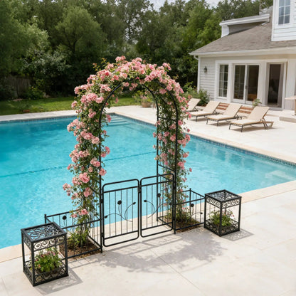 Metal garden arch with gate in black for climbing roses by Unique Piece Furniture on Tampa Home & Garden Store