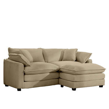 Beige modular 3-piece cushion sofa with ottoman, low back, deep seating in corduroy fabric on Tampa Home & Garden Store