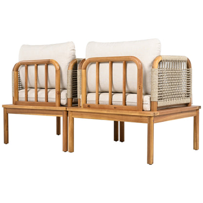 Set of Two Outdoor Acacia Wood Rope Club Chairs