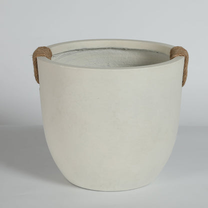 Round concrete planter set of 2 in off-white with rope handles HouseOfZazla on Tampa Home & Garden Store