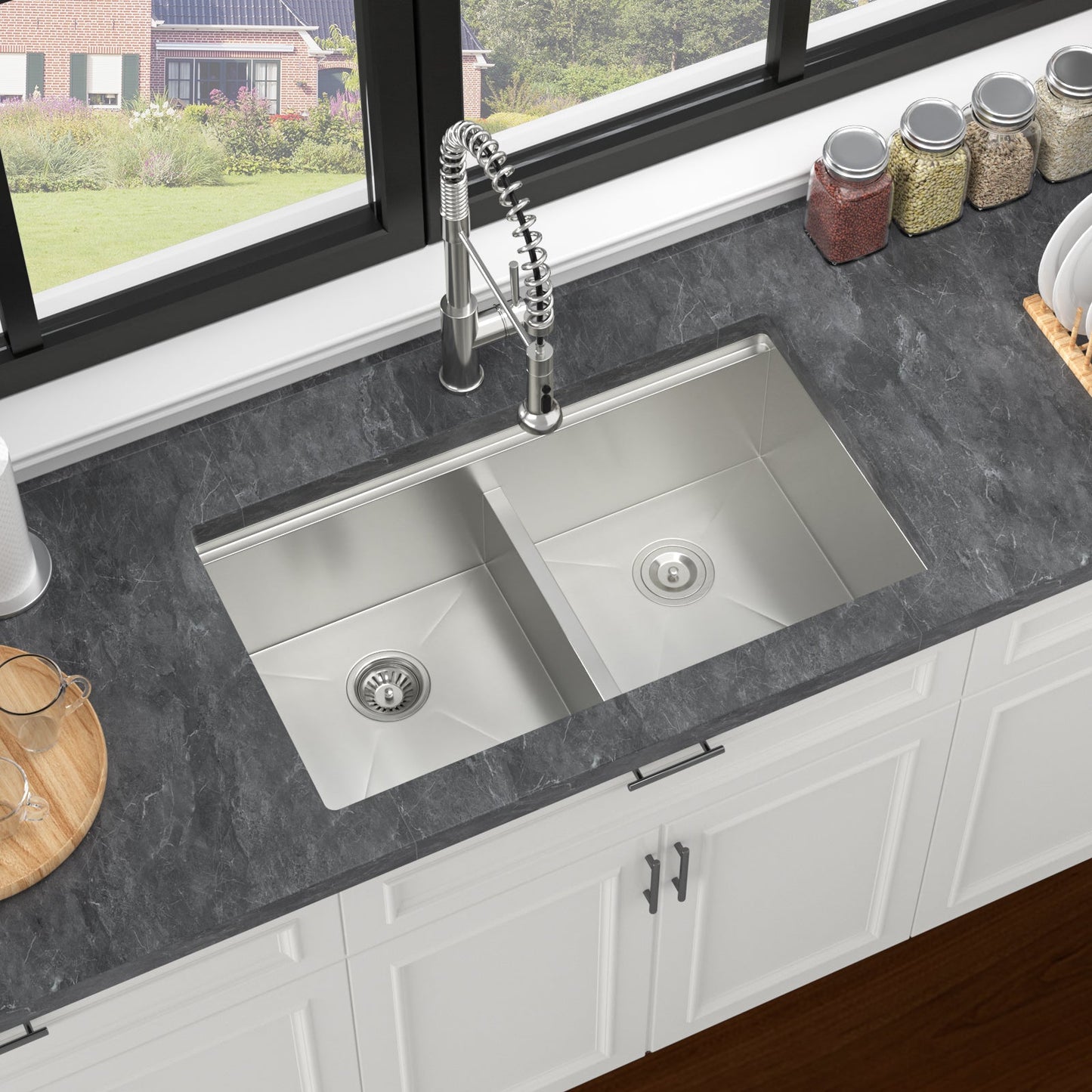 33 Inch Double Bowl And Undermount Stainless Sink