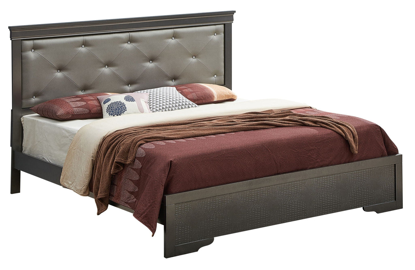 Transitional Tufted Bed and Textured Footboard