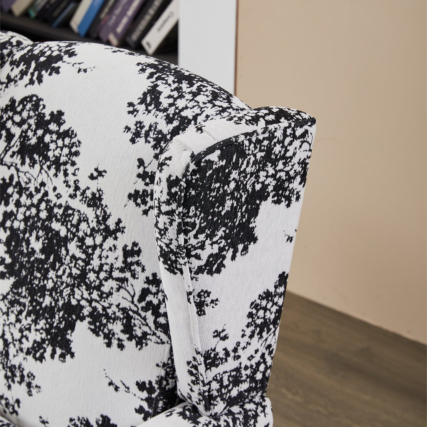 Accent chair by HouseOfZazla with black and white speckled upholstery on Tampa Home & Garden Store