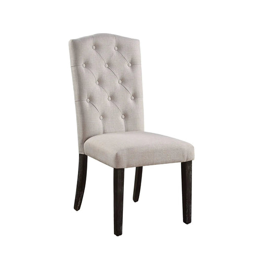 Gerardo linen weathered dining chair beige with tufted back and dark wood legs on Tampa Home & Garden Store