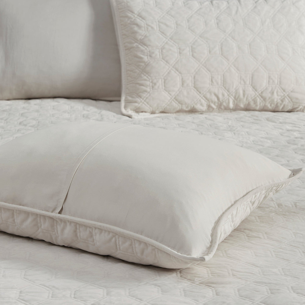 Ivory velvet quilt set with antimicrobial hex quilting pattern king/cal king HouseOfZazla on Tampa Home & Garden Store