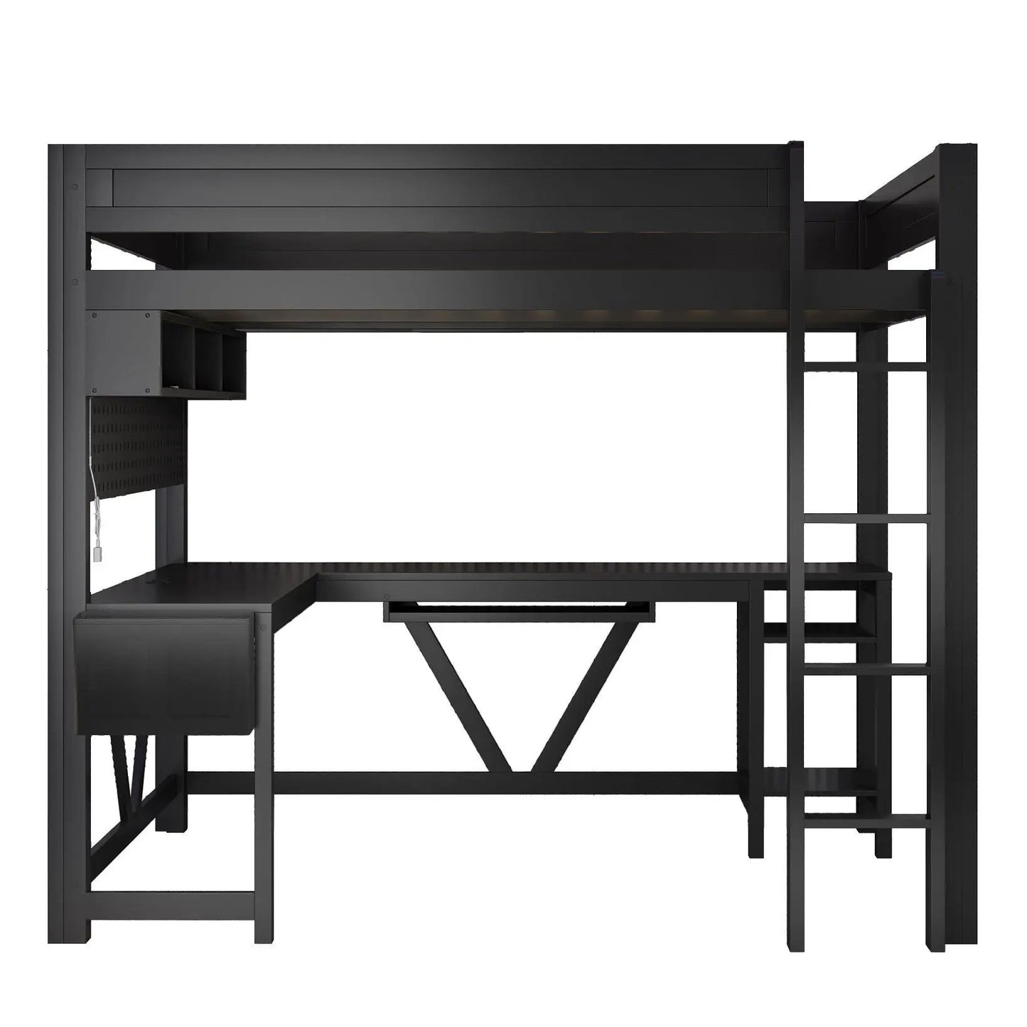 Gaming Loft Bed with Desk and LED Lighting