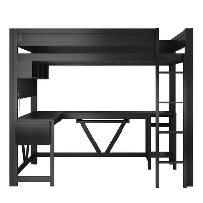 Gaming Loft Bed with Desk by HouseOfZazla, matte black metal frame with built-in shelves on Tampa Home & Garden Store