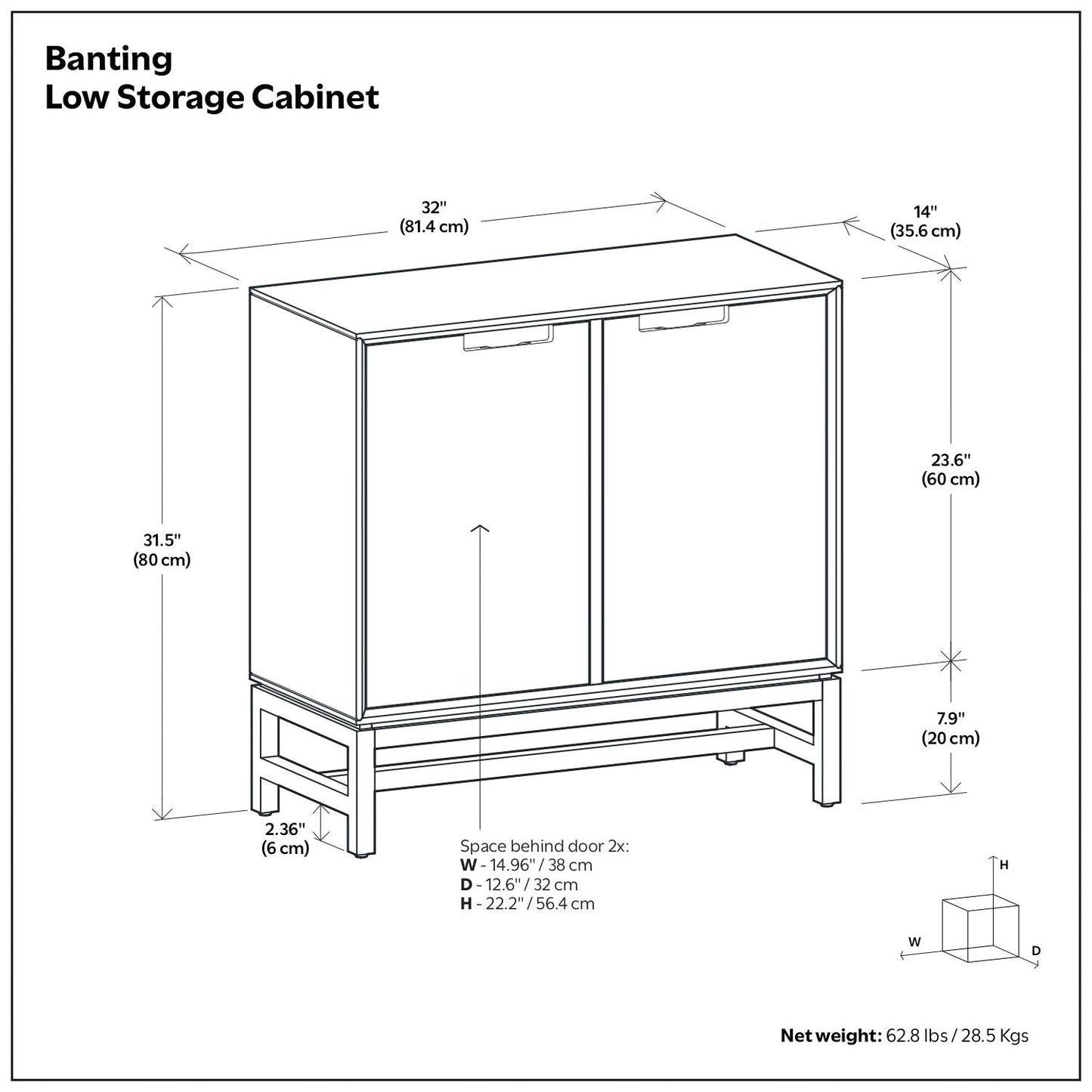 Banting storage cabinet, HouseOfZazla accent cabinet with two doors on a raised frame on Tampa Home & Garden Store