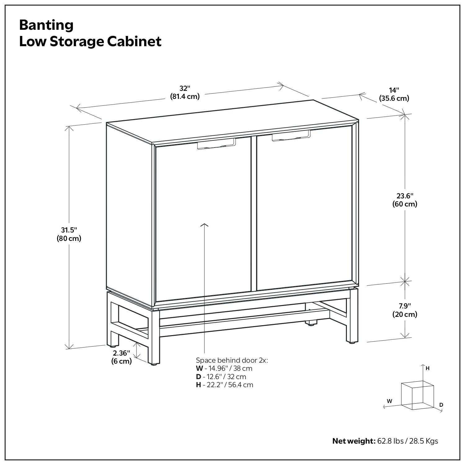 Banting storage cabinet, HouseOfZazla accent cabinet with two doors on a raised frame on Tampa Home & Garden Store