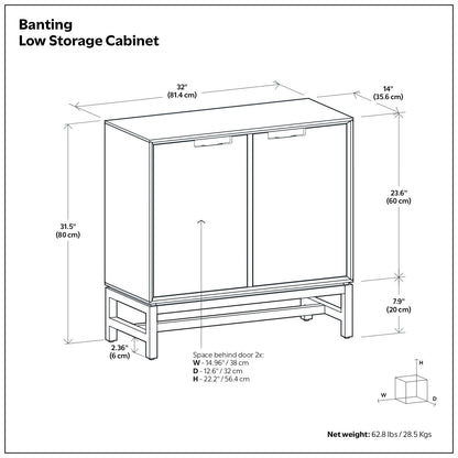 Banting storage cabinet, HouseOfZazla accent cabinet with two doors on a raised frame on Tampa Home & Garden Store