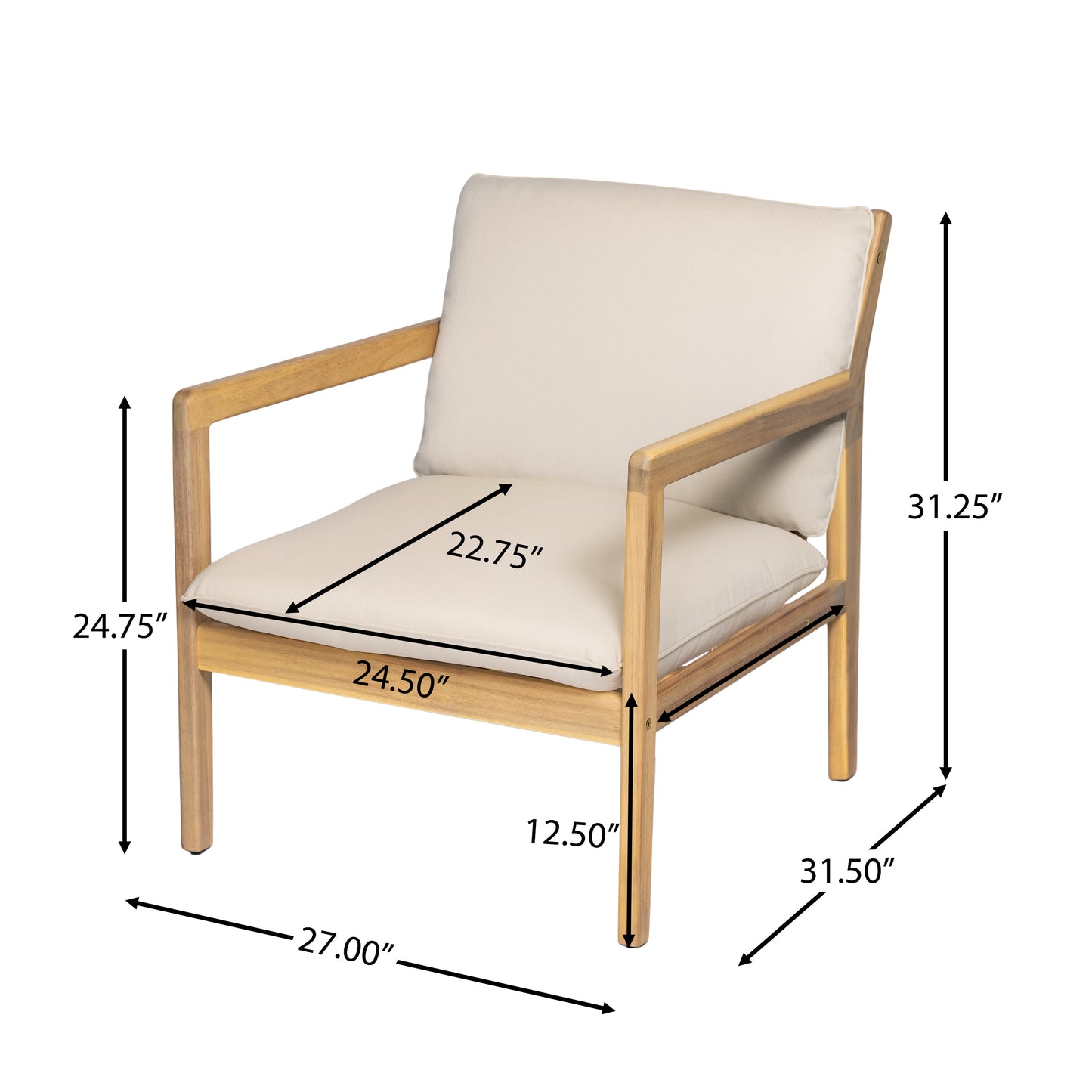 Durable Acacia Wood Patio Armchair Set of Two
