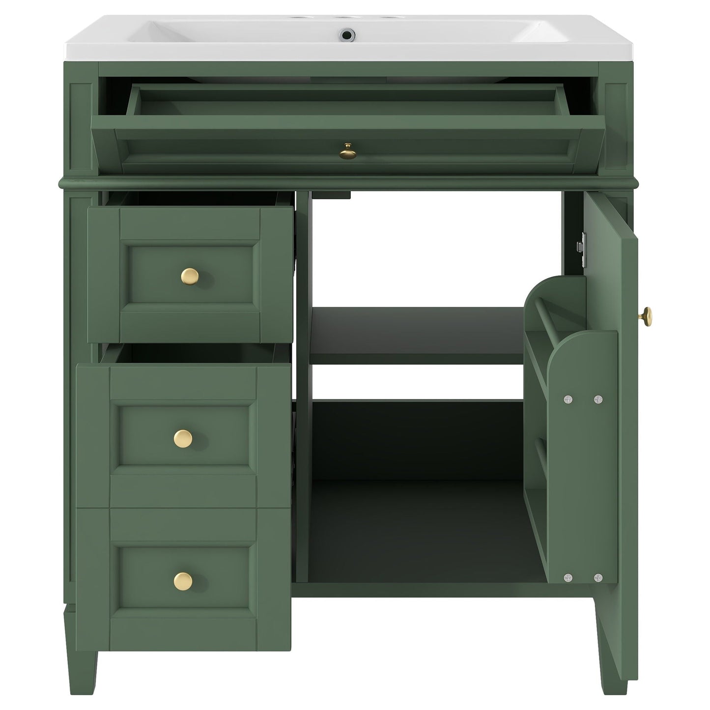 Bathroom Vanity With Medicine Cabinet in green with 2 soft-closing doors and 4 drawers on Tampa Home & Garden Store