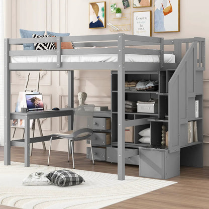 Loft Bed and L Shaped Desk With Storage Drawers