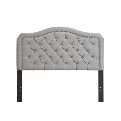 Queen platform bed headboard gray fabric with button tufting by HouseOfZazla on Tampa Home & Garden Store