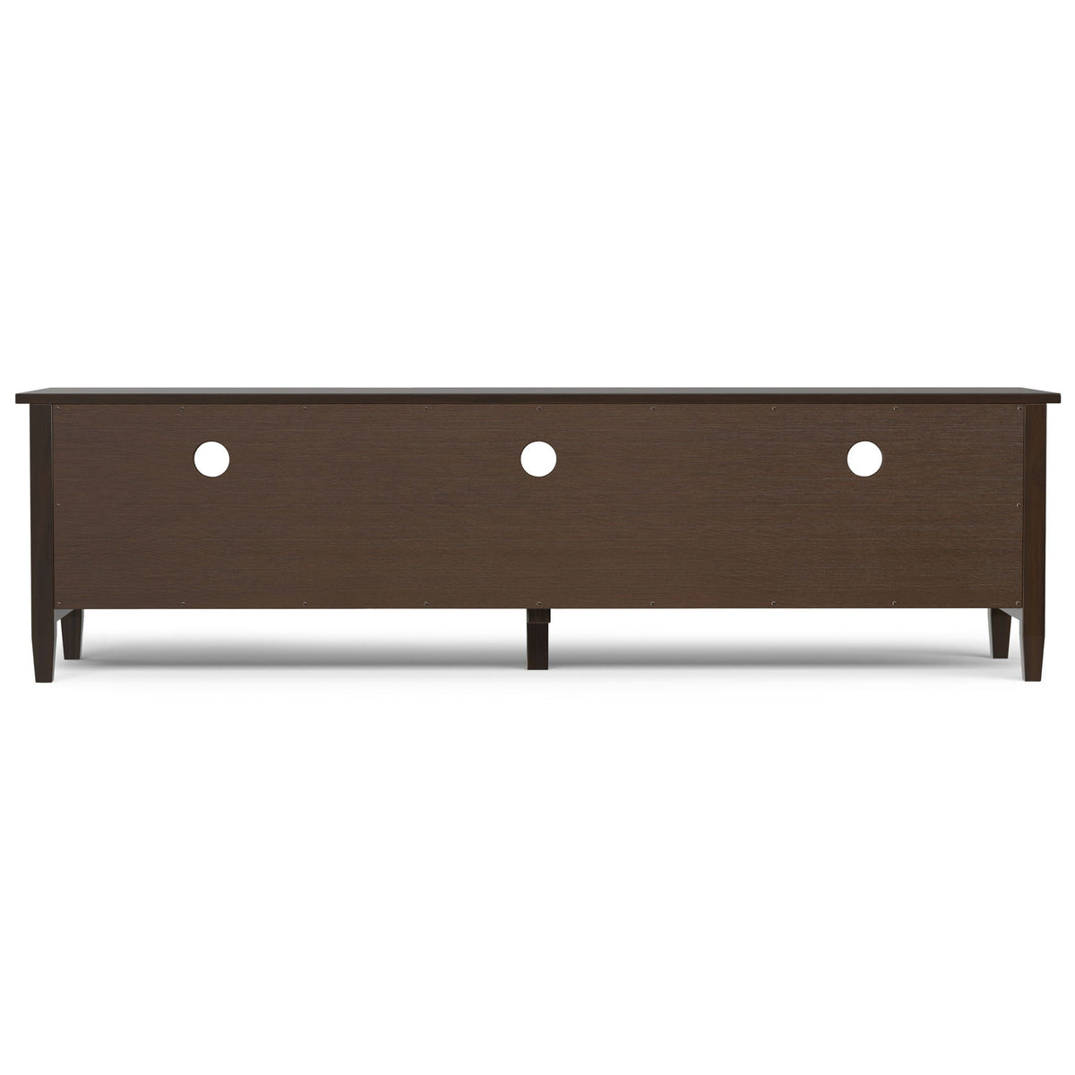 Shaker TV stand in dark brown solid wood with three circular cable holes on Tampa Home & Garden Store