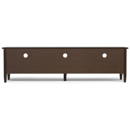 Shaker TV stand in dark brown solid wood with three circular cable holes on Tampa Home & Garden Store