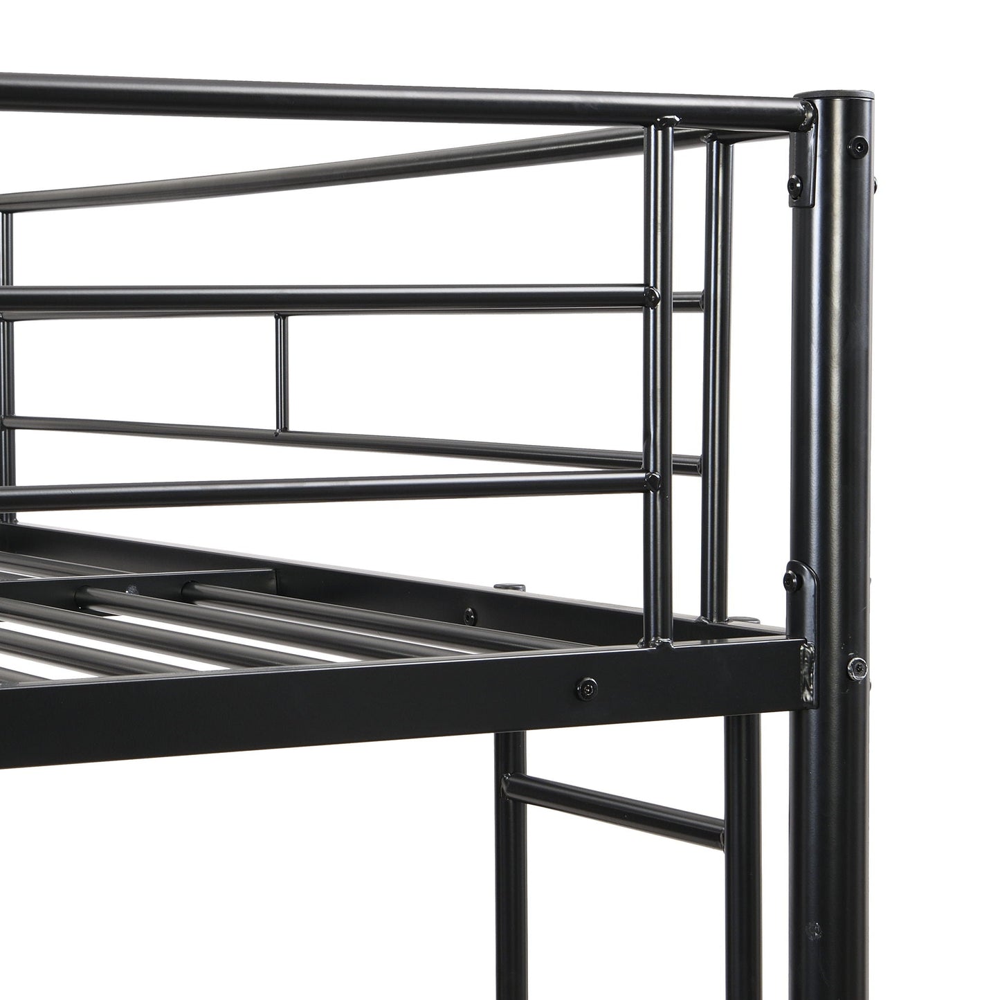 Black metal bunk bed frame, modern full-over-full design with reinforced rails and posts on Tampa Home & Garden Store
