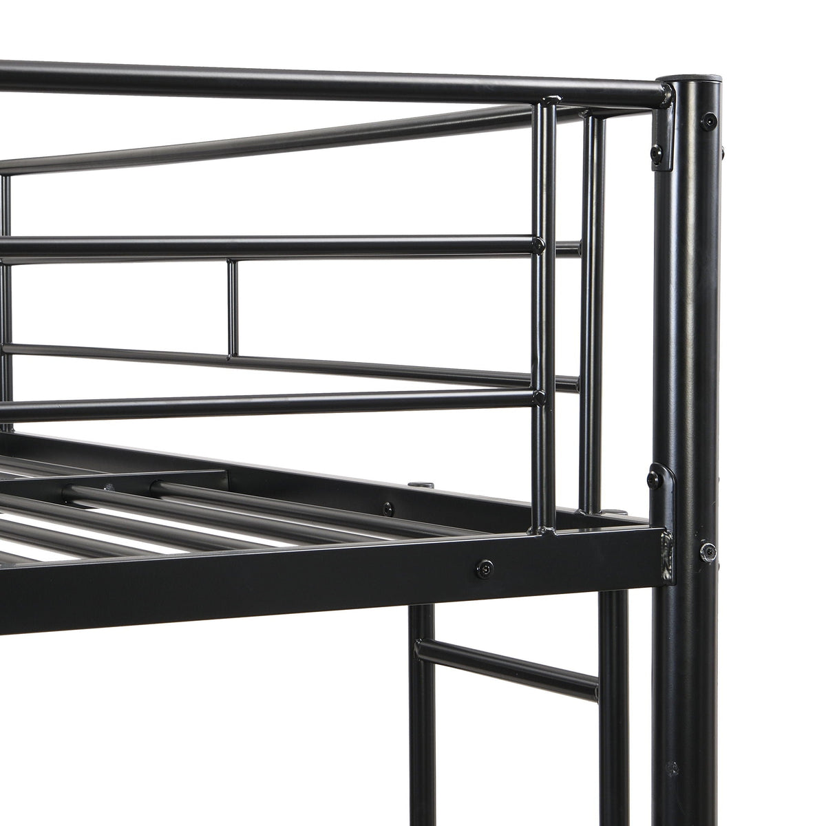Black metal bunk bed frame, modern full-over-full design with reinforced rails and posts on Tampa Home & Garden Store