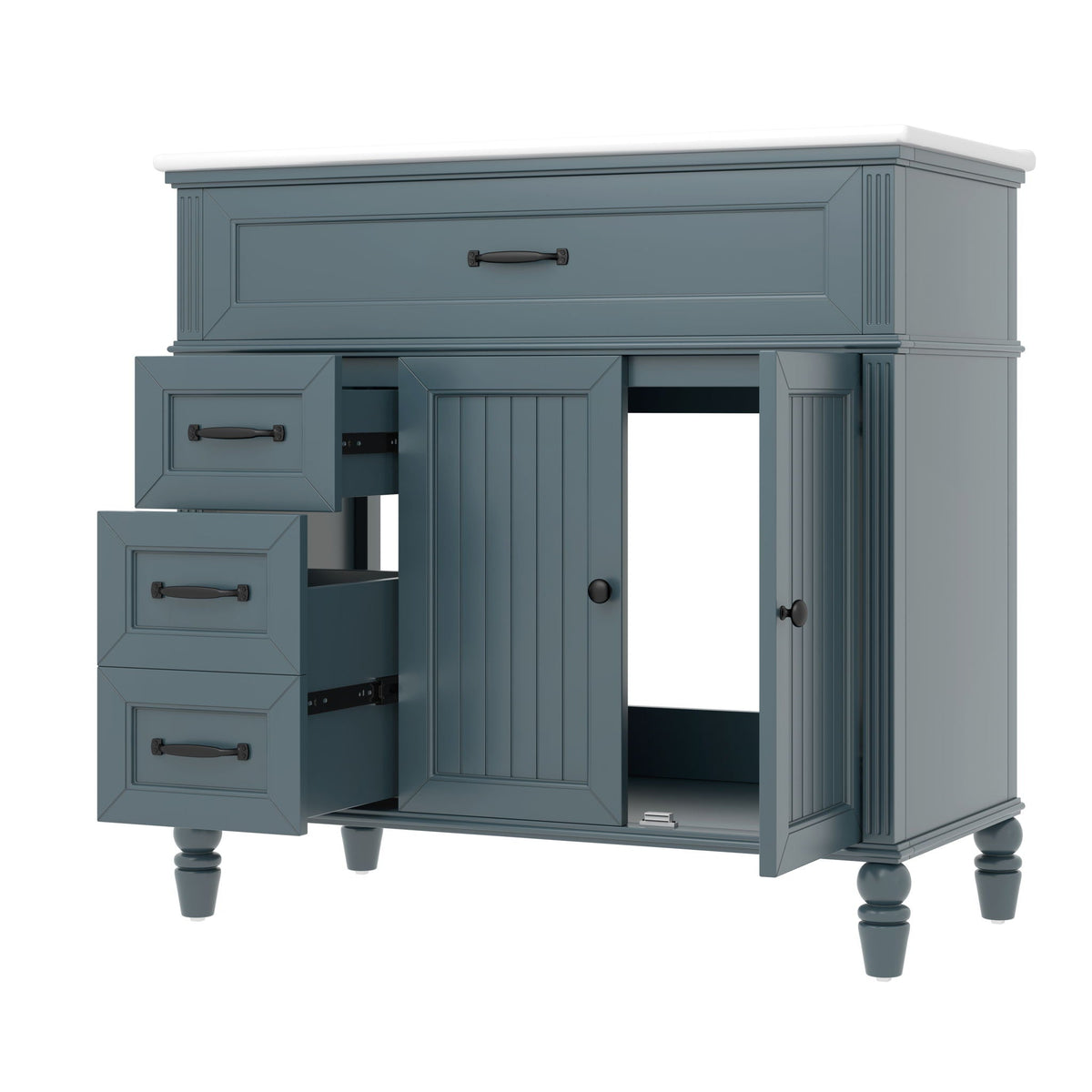 Bathroom vanity with sink and drawers freestanding solid wood cabinet in blue-gray on Tampa Home & Garden Store