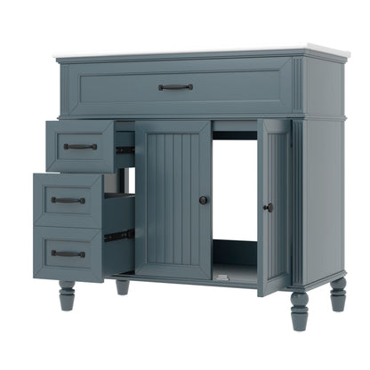 Bathroom vanity with sink and drawers freestanding solid wood cabinet in blue-gray on Tampa Home & Garden Store