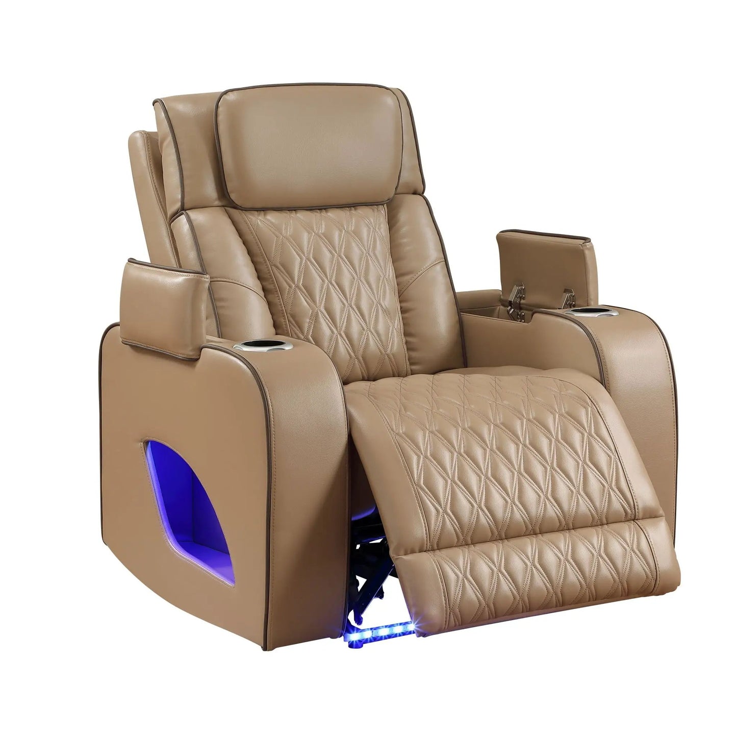 Fortuner power reclining chair tan leather with quilted stitching and cupholder by Unique Piece on Tampa Home & Garden Store