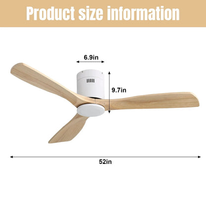 Low Profile Ceiling Fan DC with 3 wooden blades and white motor housing remote control on Tampa Home & Garden Store