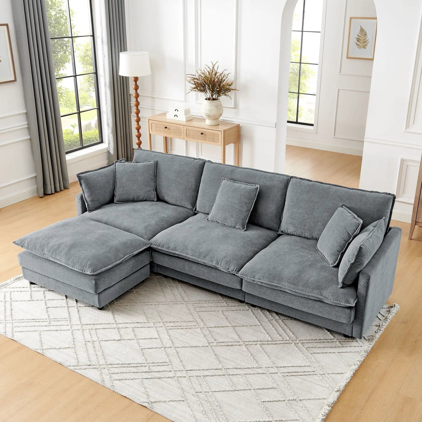 L-shaped sectional sofa with ottoman in gray fabric, 2pc set by Unique Piece Furniture on Tampa Home & Garden Store