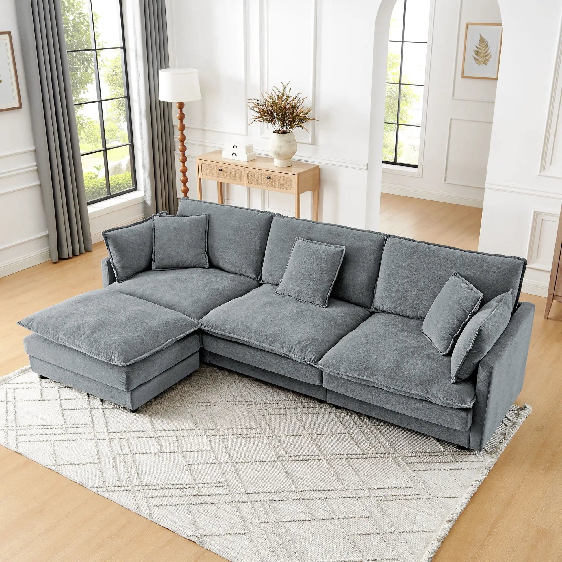 L-shaped sectional sofa with ottoman in gray fabric, 2pc set by Unique Piece Furniture on Tampa Home & Garden Store