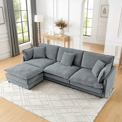 L-shaped sectional sofa with ottoman in gray fabric, 2pc set by Unique Piece Furniture on Tampa Home & Garden Store