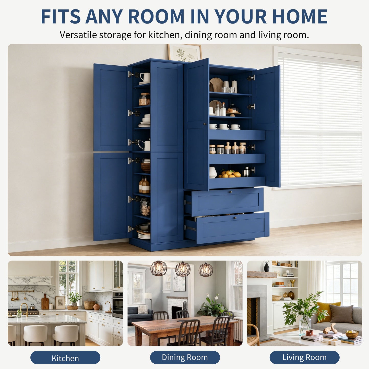Tall Farmhouse Pantry Cabinet with Eight Shelves